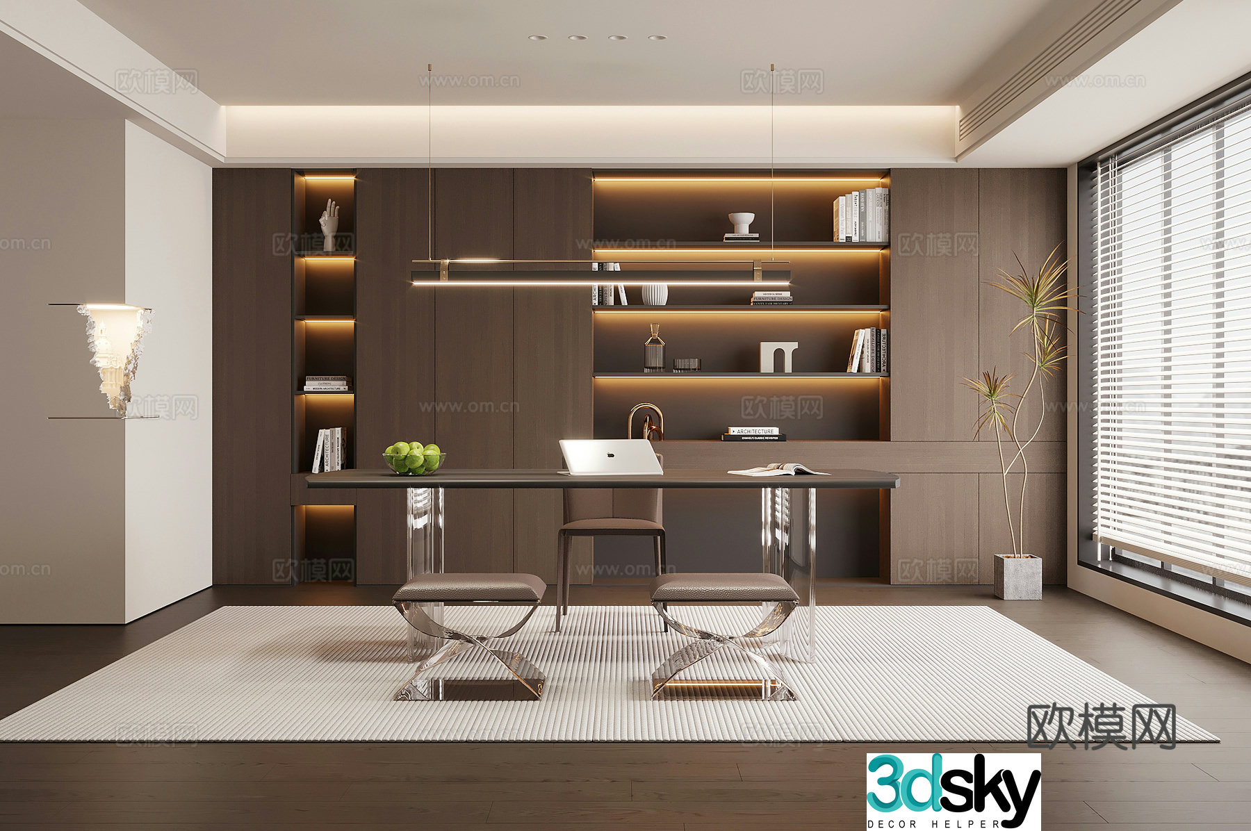 Italian study bookcase desk and chair office desk and chair 3d model