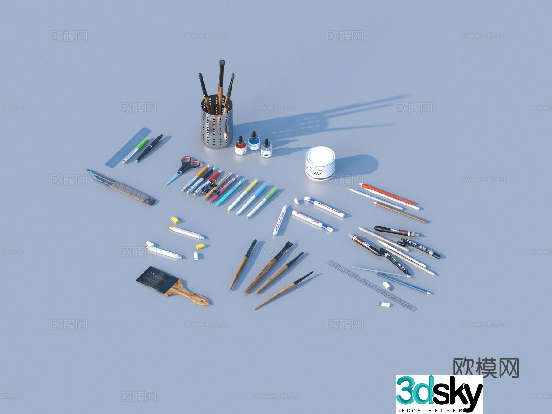 Pen Brush Pencil Stationery 3d Model