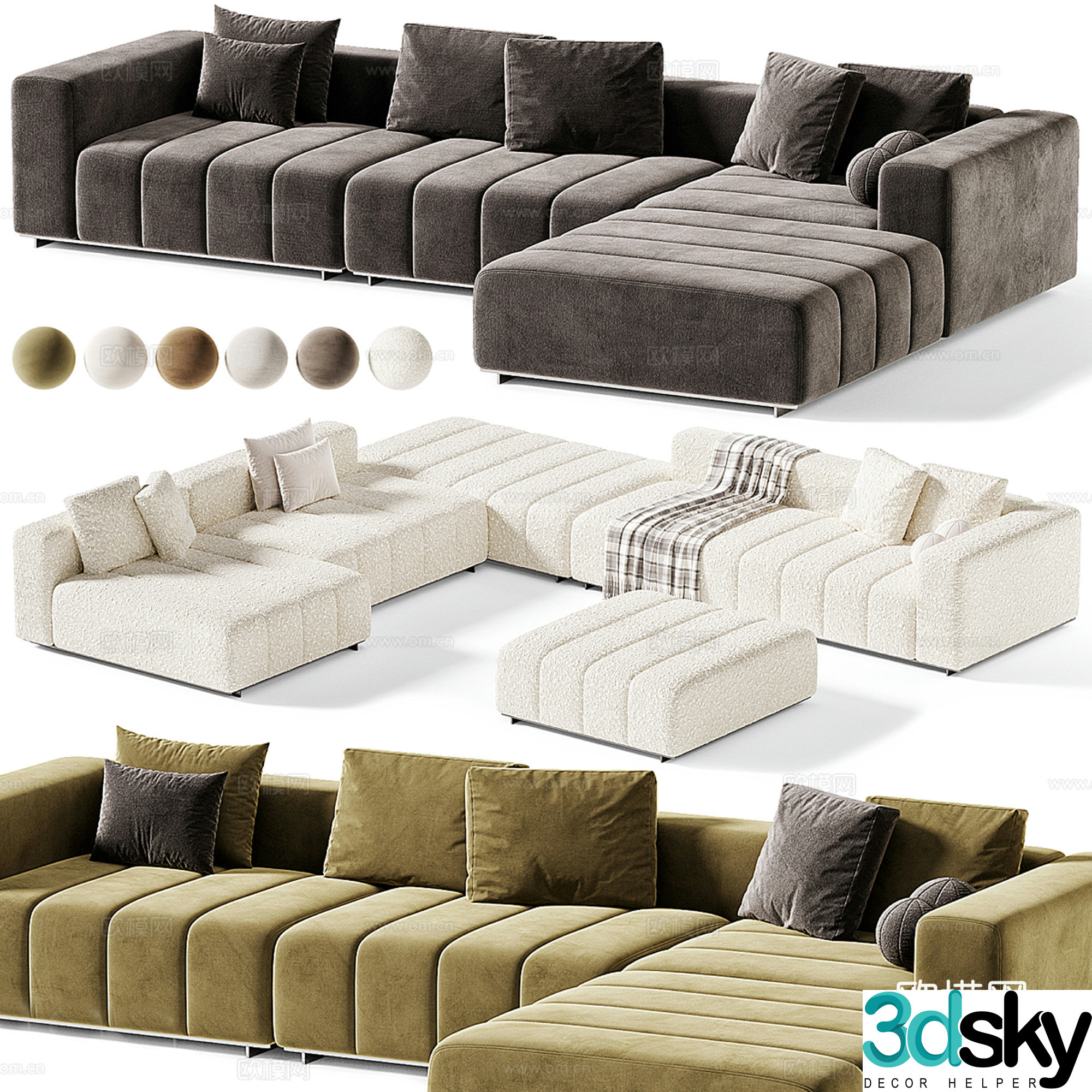 Modern light luxury multiplayer corner sofa 3D model