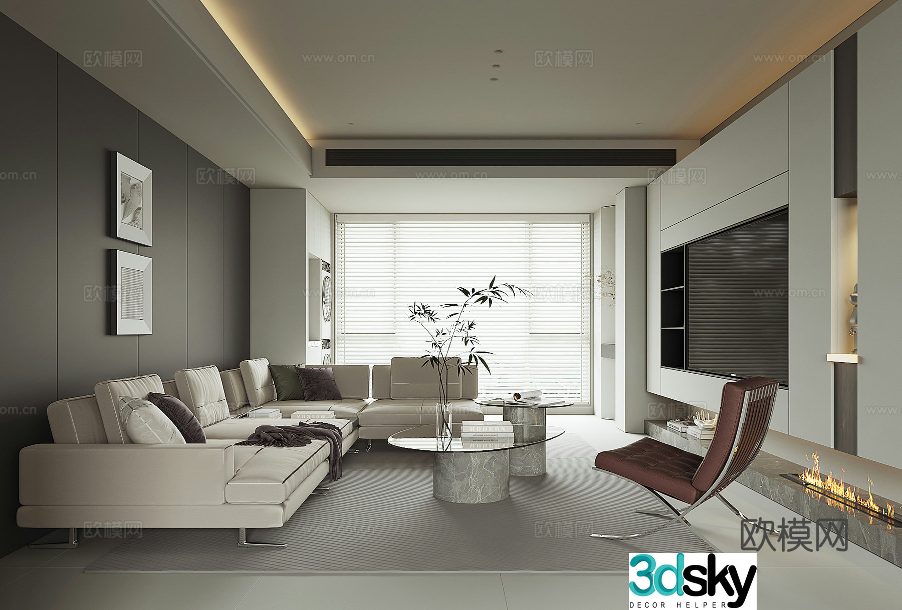 Modern black white and gray living room 3d model