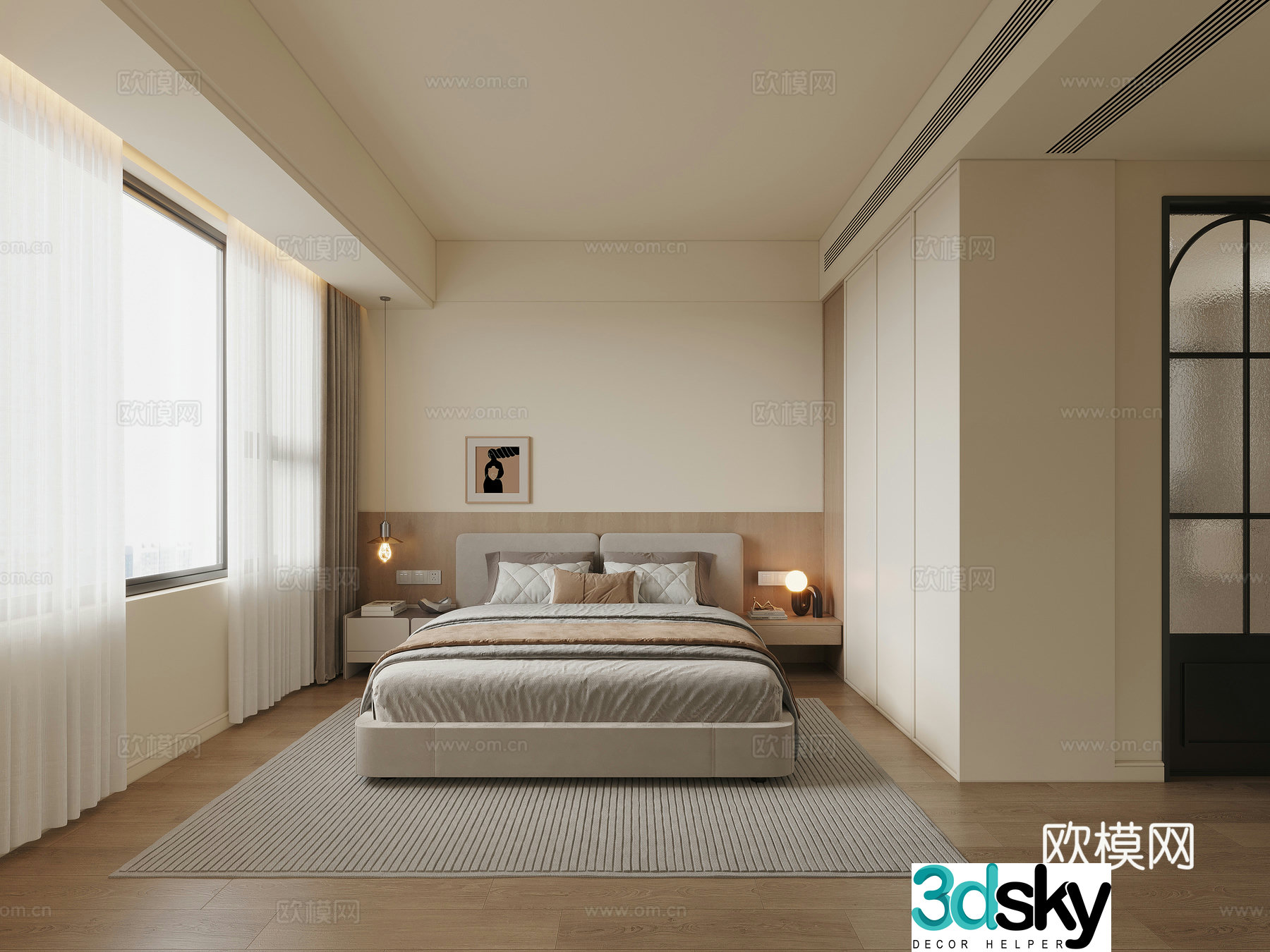 Modern log style bedroom 3d model