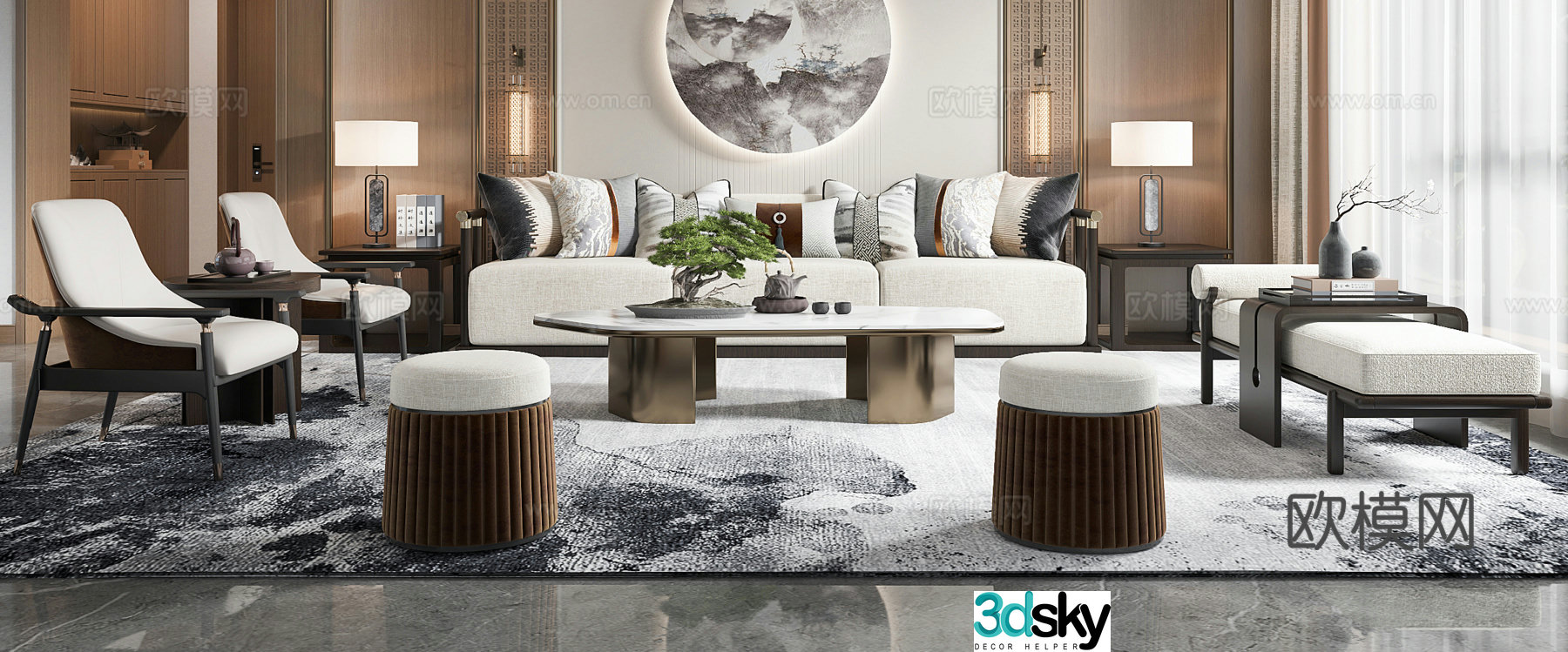 New Chinese sofa coffee table combination 3D model