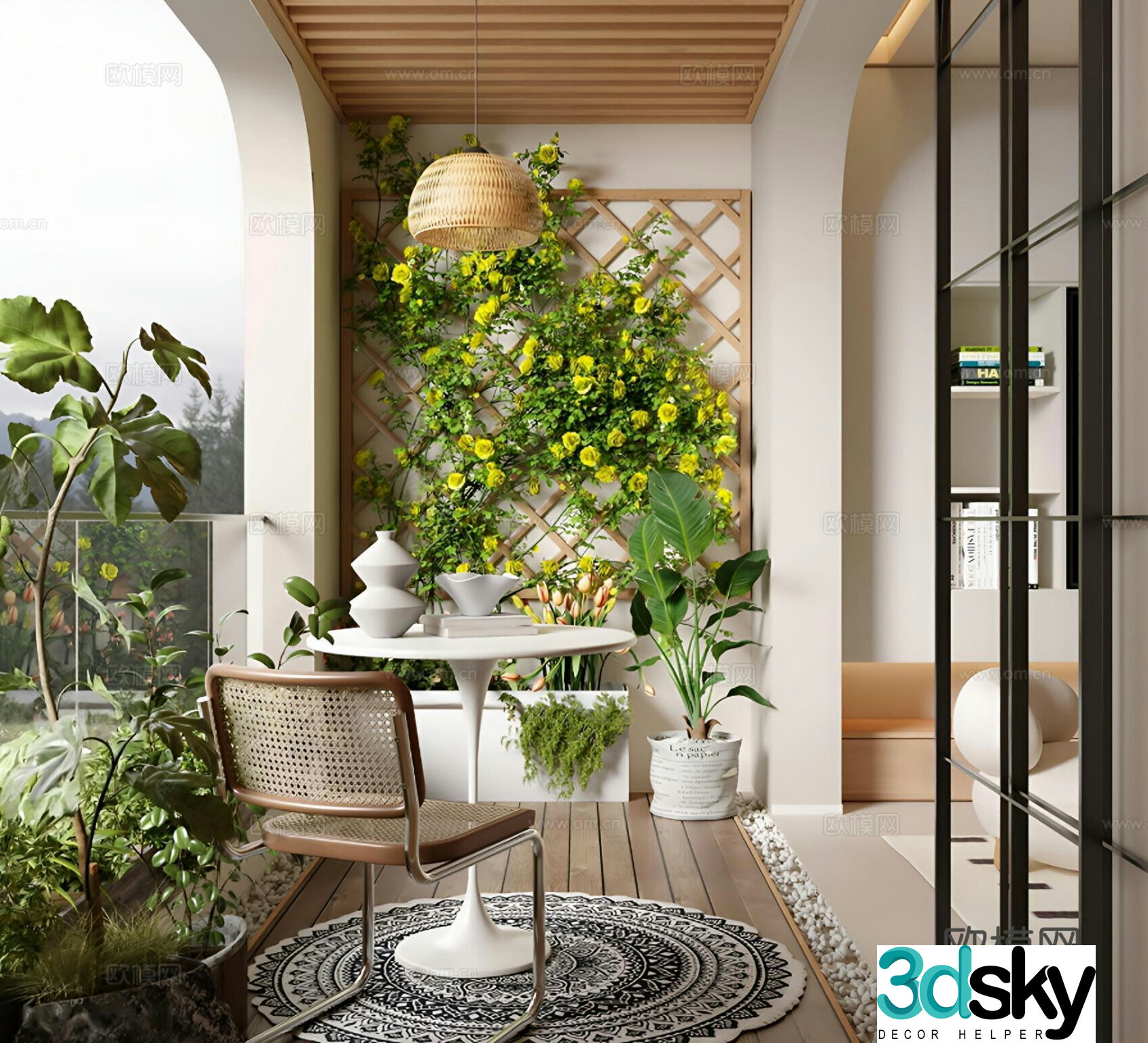 Modern cream balcony Leisure balcony Living balcony Balcony garden Home balcony 3D model
