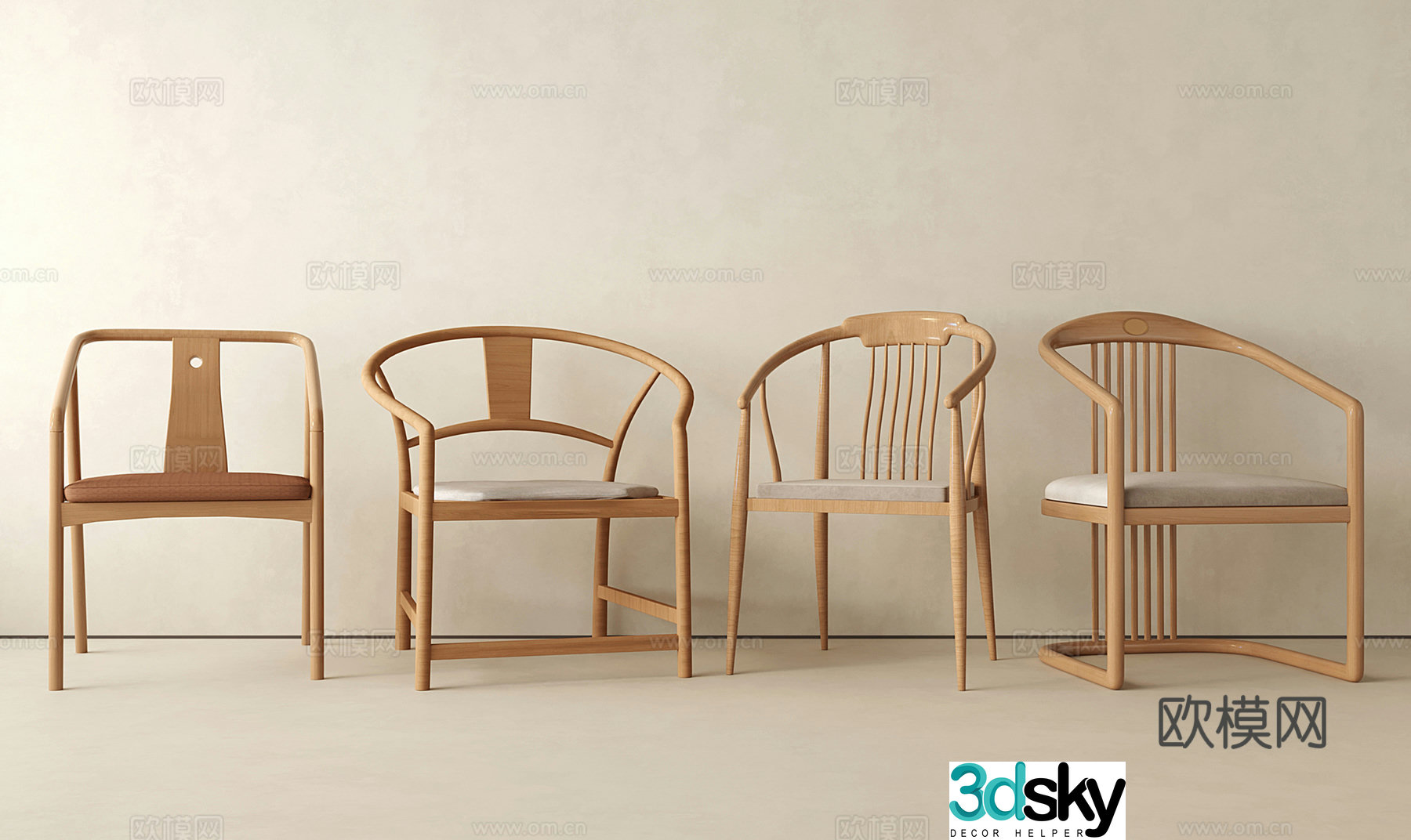 New Chinese dining chair single chair solid wood chair armchair ring chair 3d model