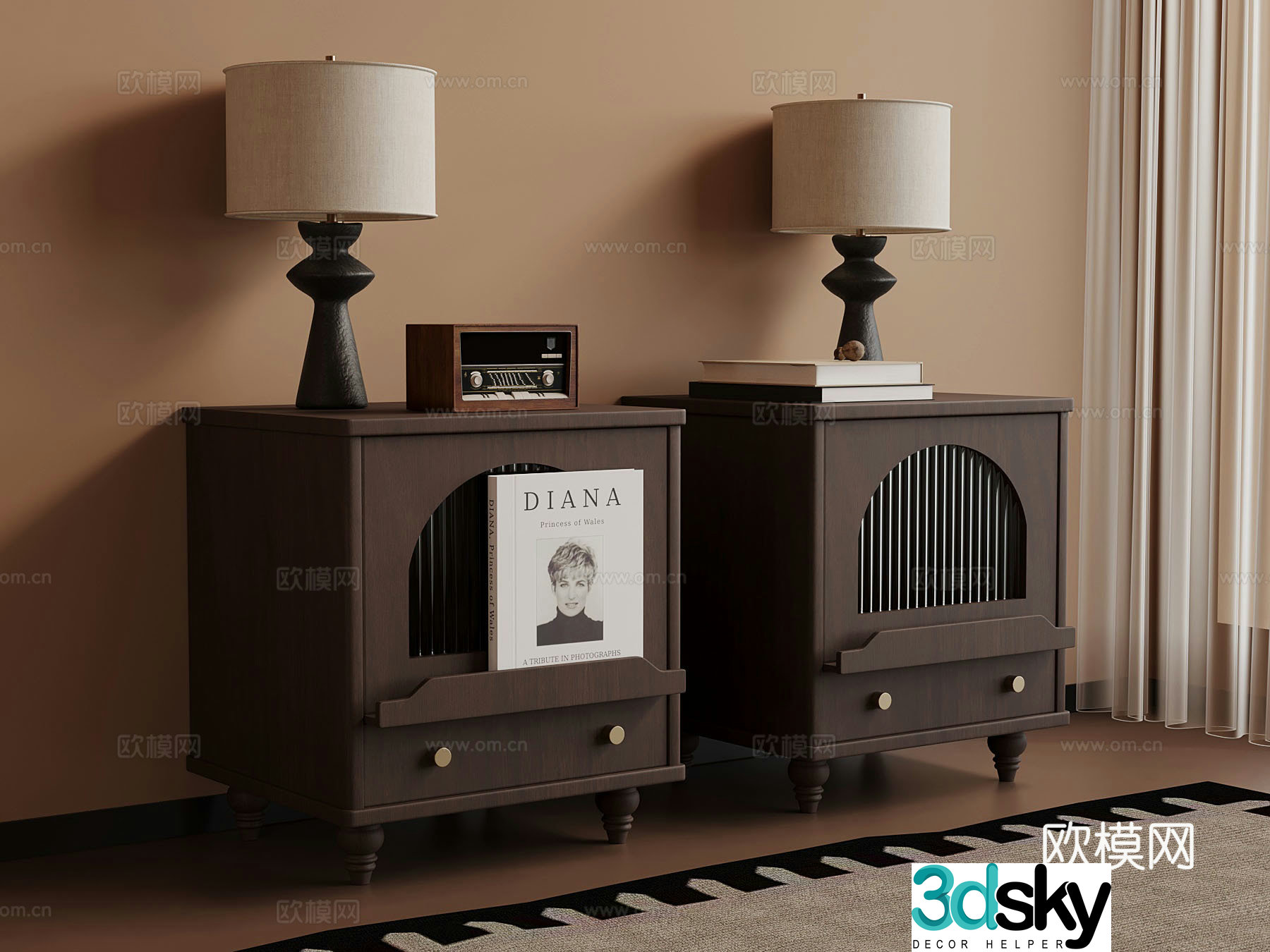 Middle-aged bedside table lamp decorative 3D model