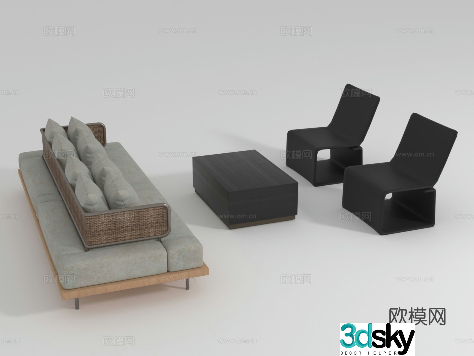 Modern negotiation sofa table and chair combination 3D model