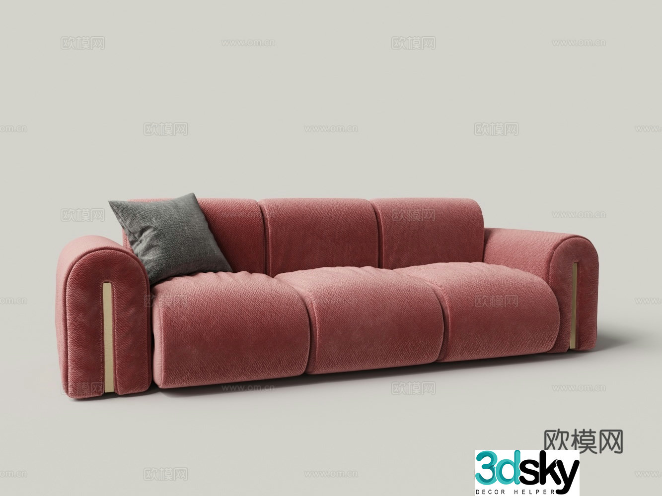 Modern red velvet metal three-person sofa 3d model