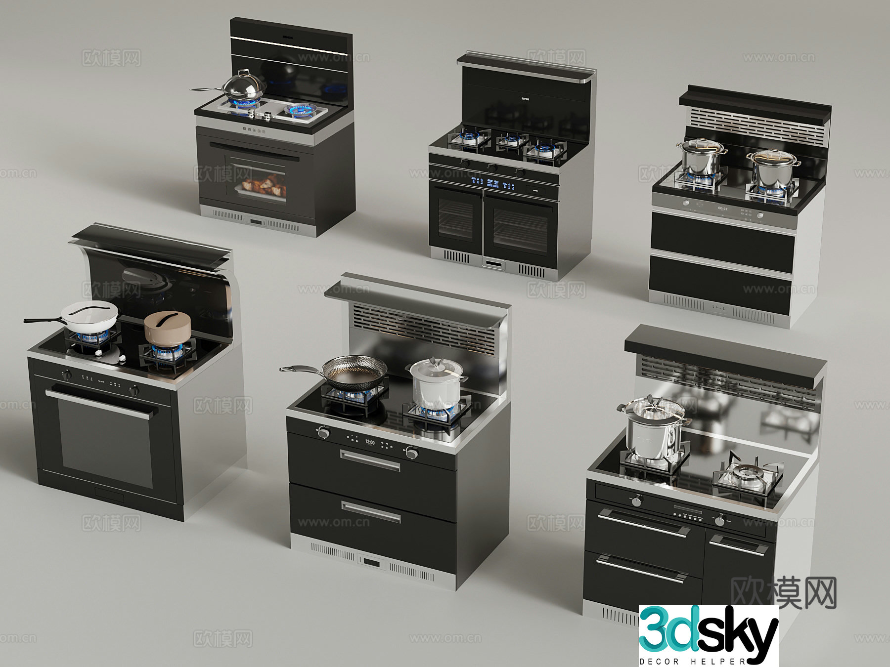 Modern integrated stove pot oven 3d model