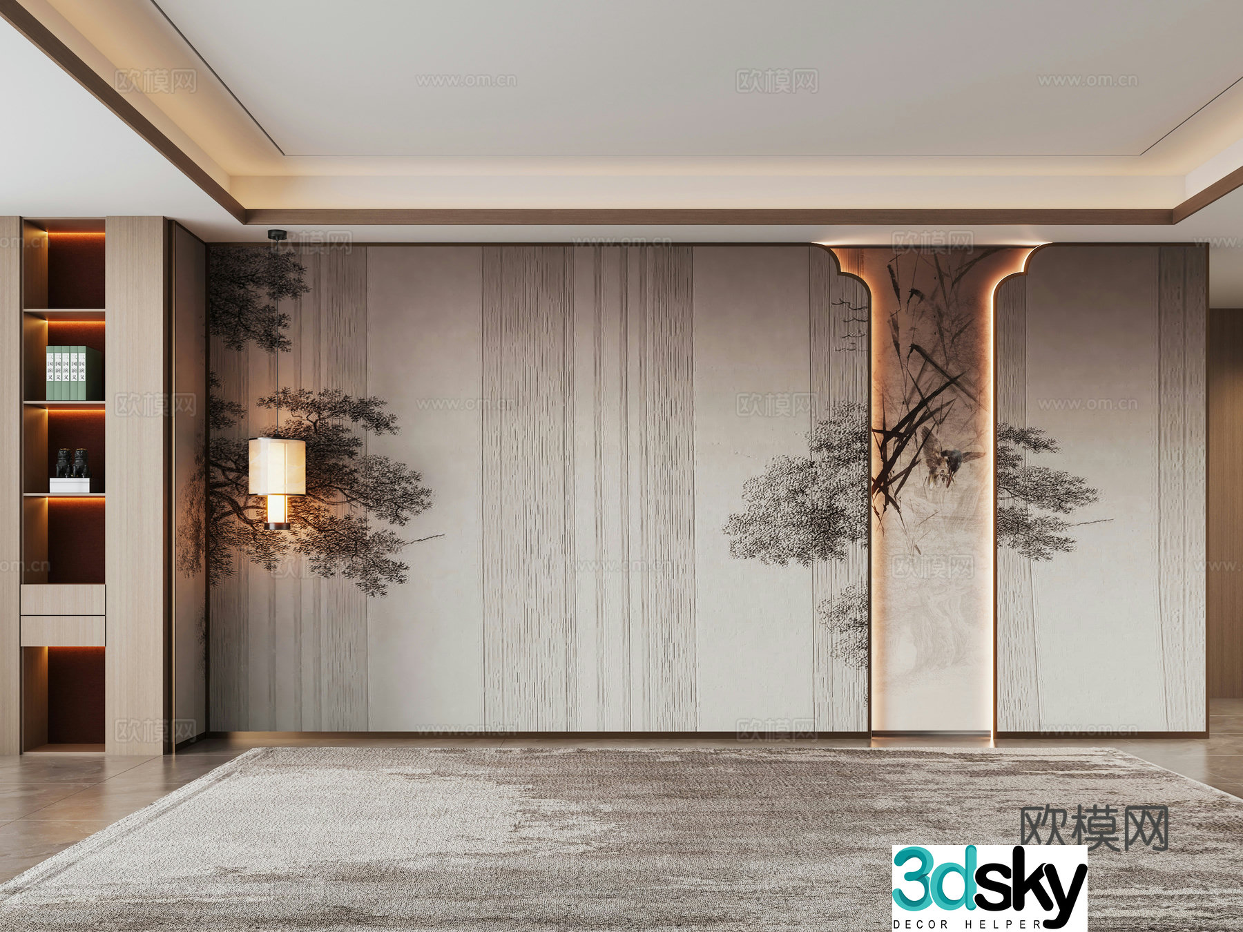 Zen new Chinese sofa background wall 3d model