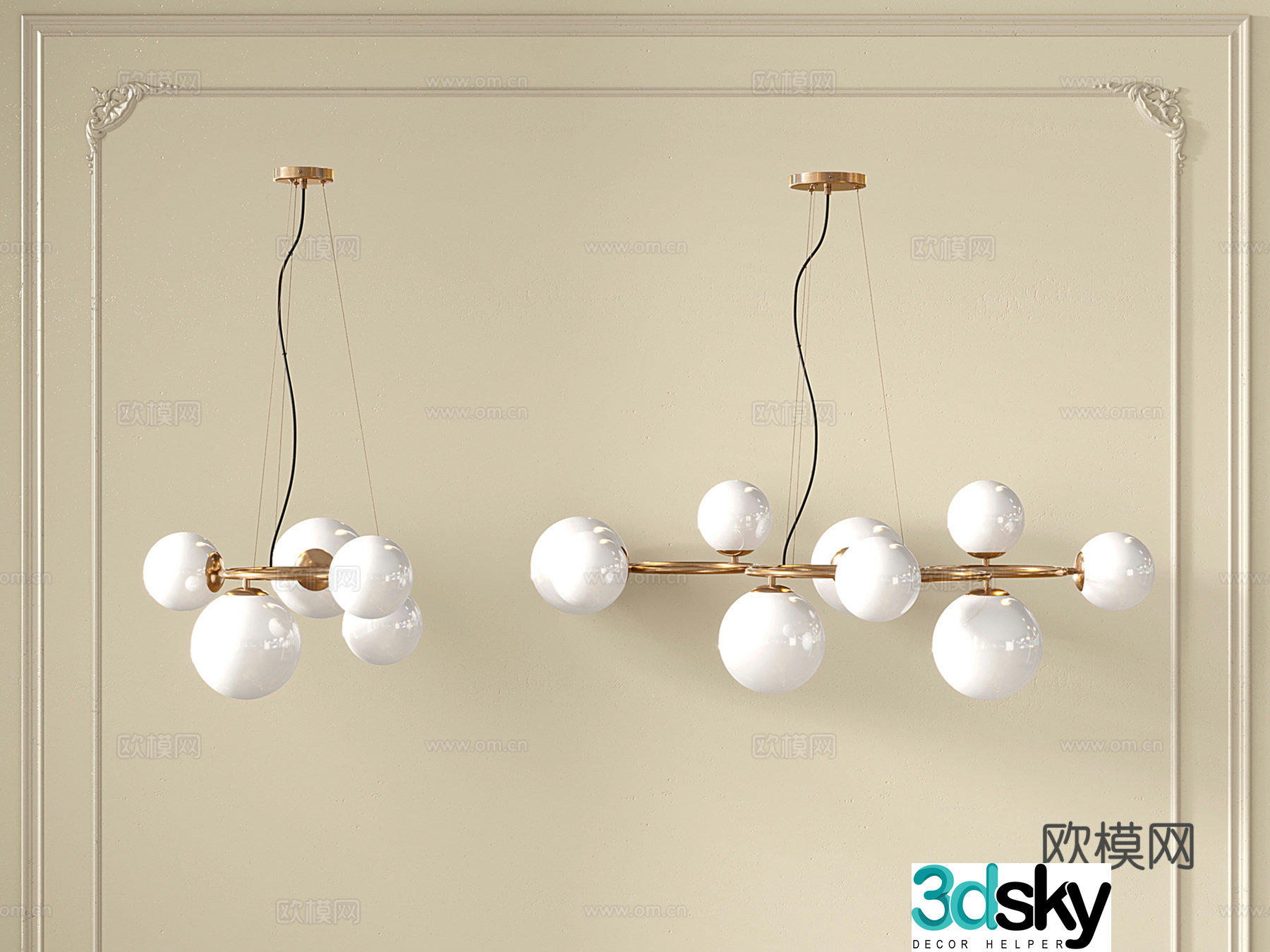 French light luxury chandelier living and dining chandelier glass ball magic bean lamp metal chandelier spherical chandelier 3D model