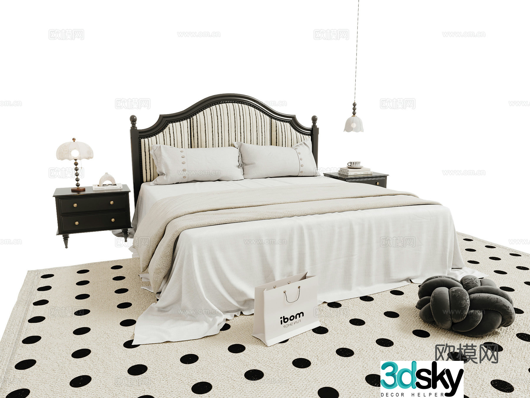 Retro style double bed 3d model