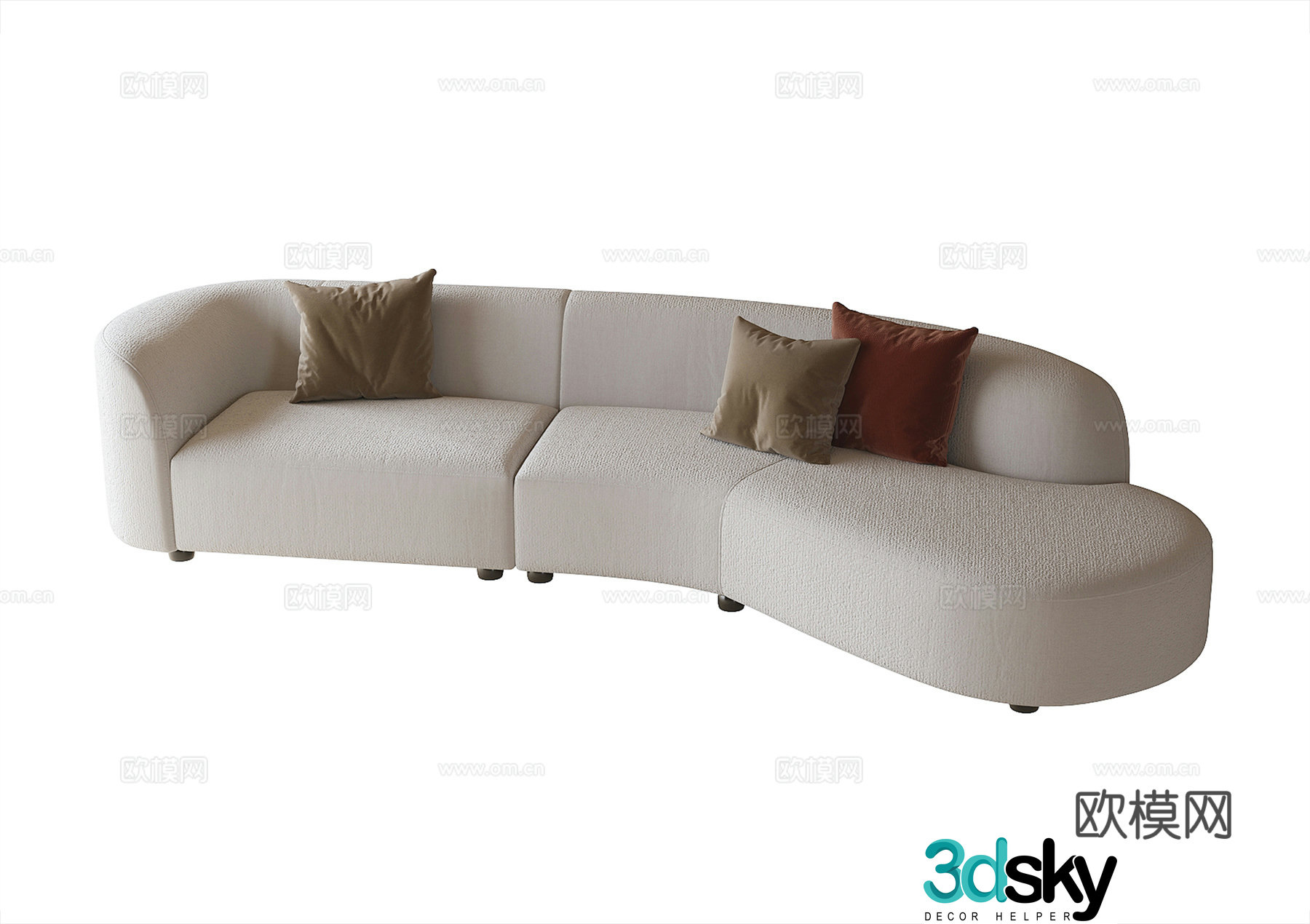 Modern multi-person sofa fabric sofa 3d model