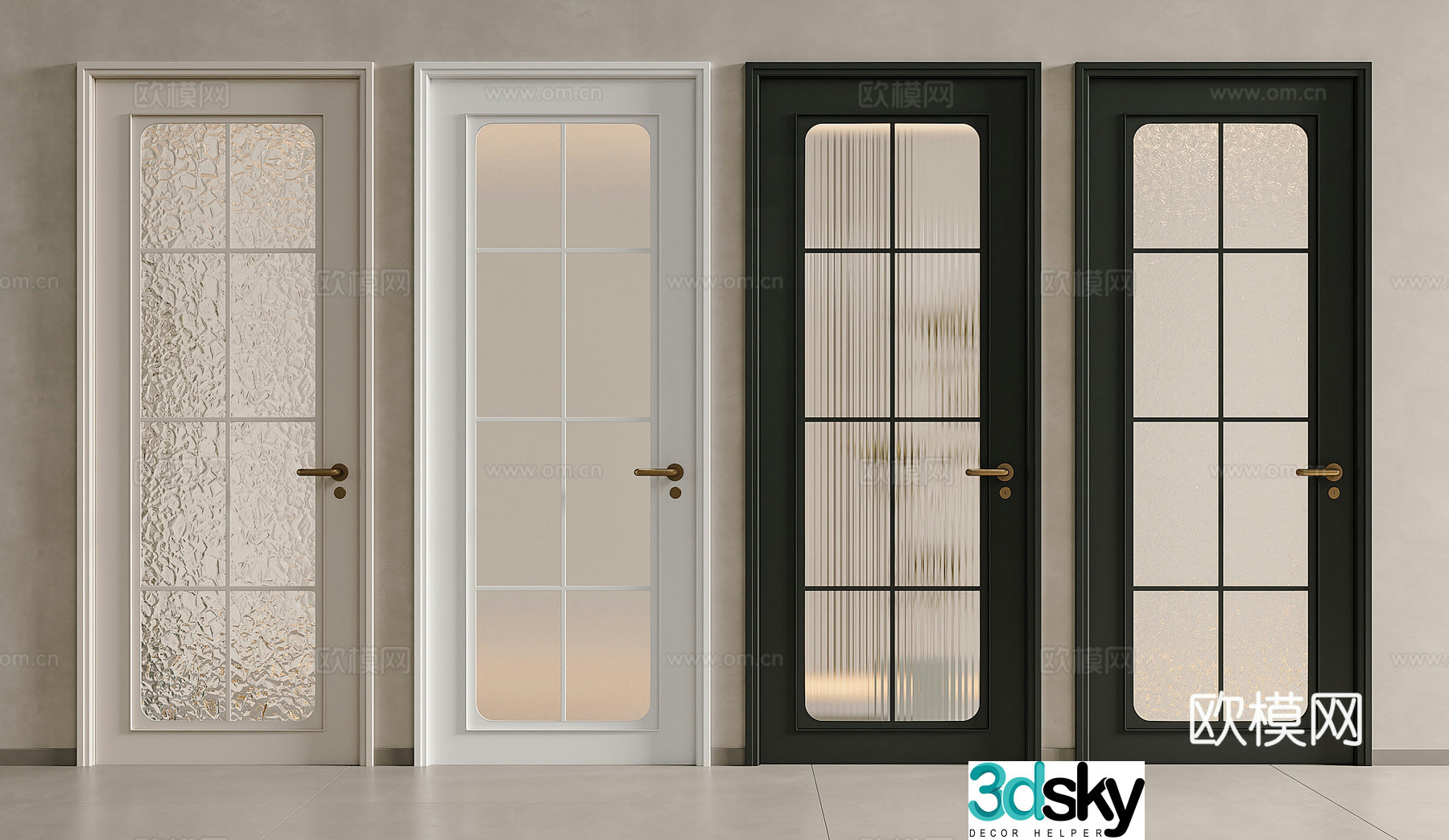 French glass single-open door glass door frosted glass door Changhong glass door French carved glass 3D model