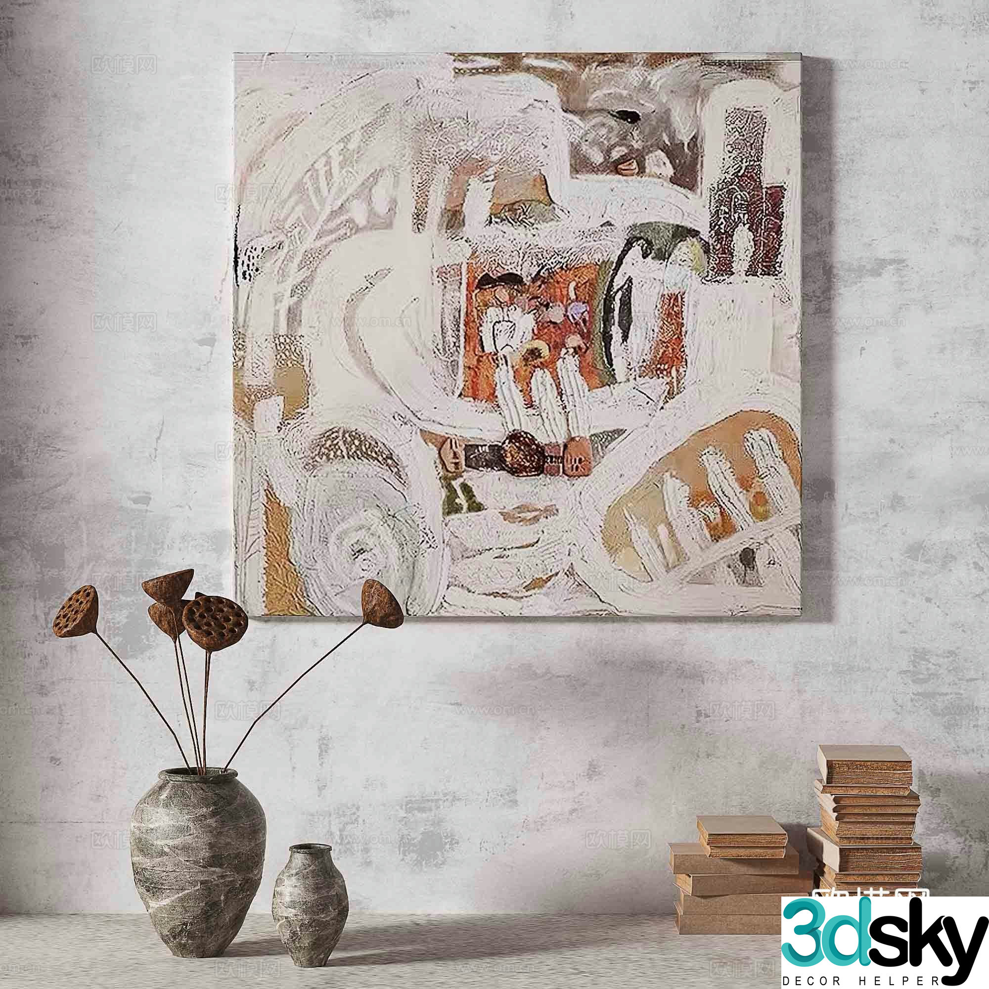 Wabisa retro texture abstract decorative painting 3d model
