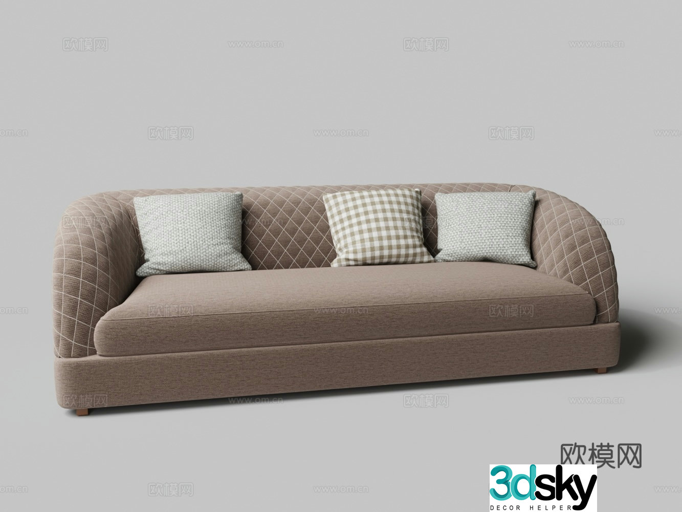 Modern fabric diamond pattern multi-person sofa 3D model