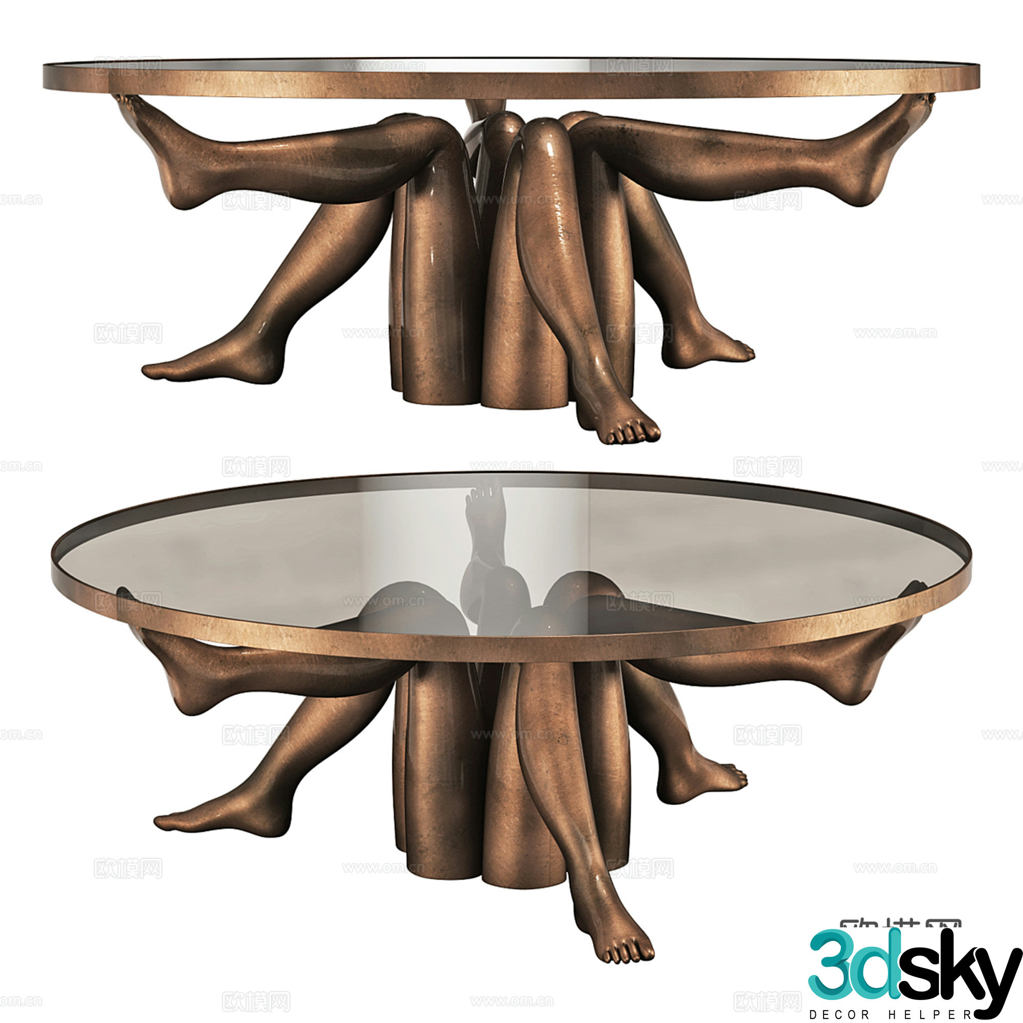 Modern light luxury human round dining table 3d model