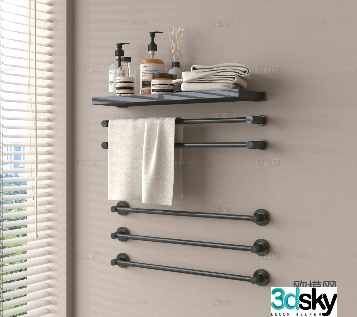 Towel rack Bathroom storage rack Bathroom supplies 3D model