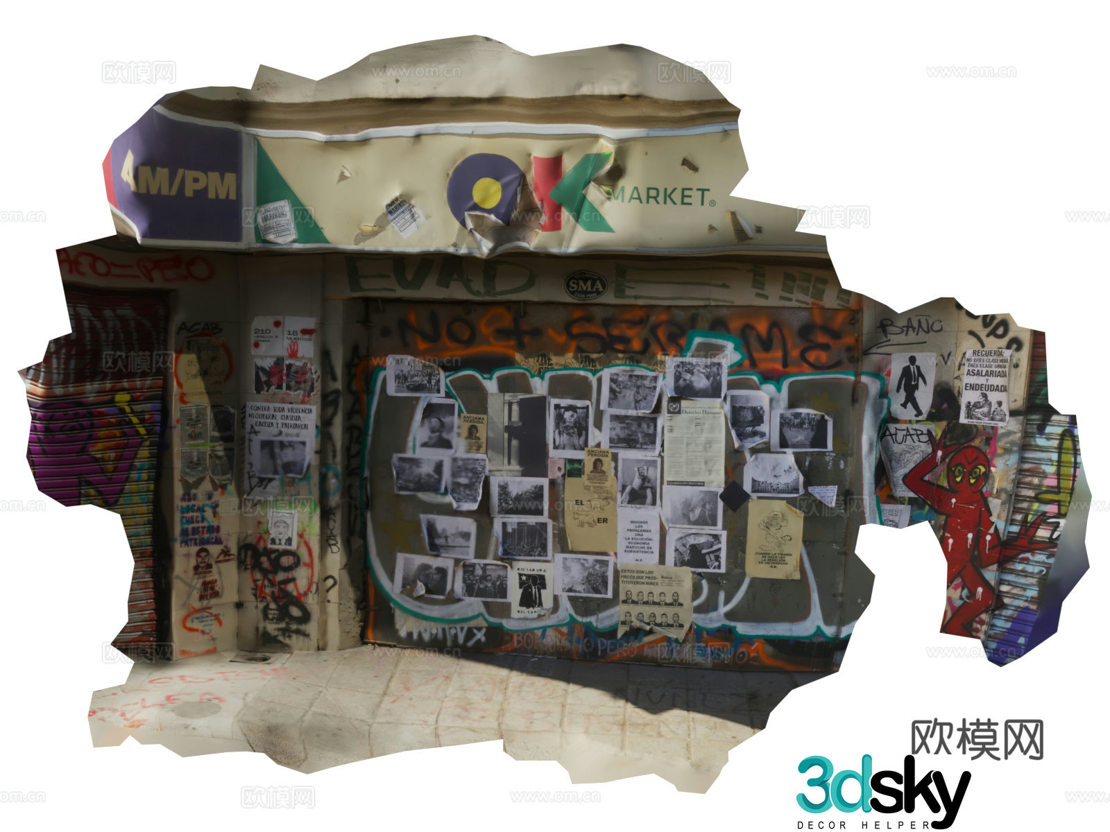 Cyberpunk Dirty Block Scene Wall Graffiti Ruins Graffiti 3D Model