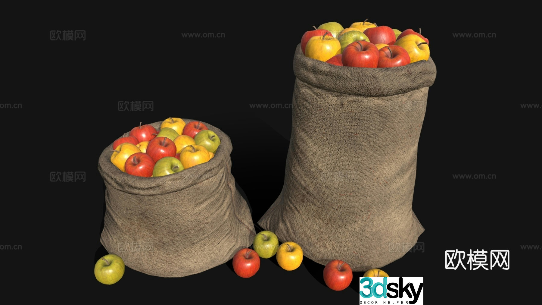 Wine and food fruit apples bag apples pile of apples 3d model