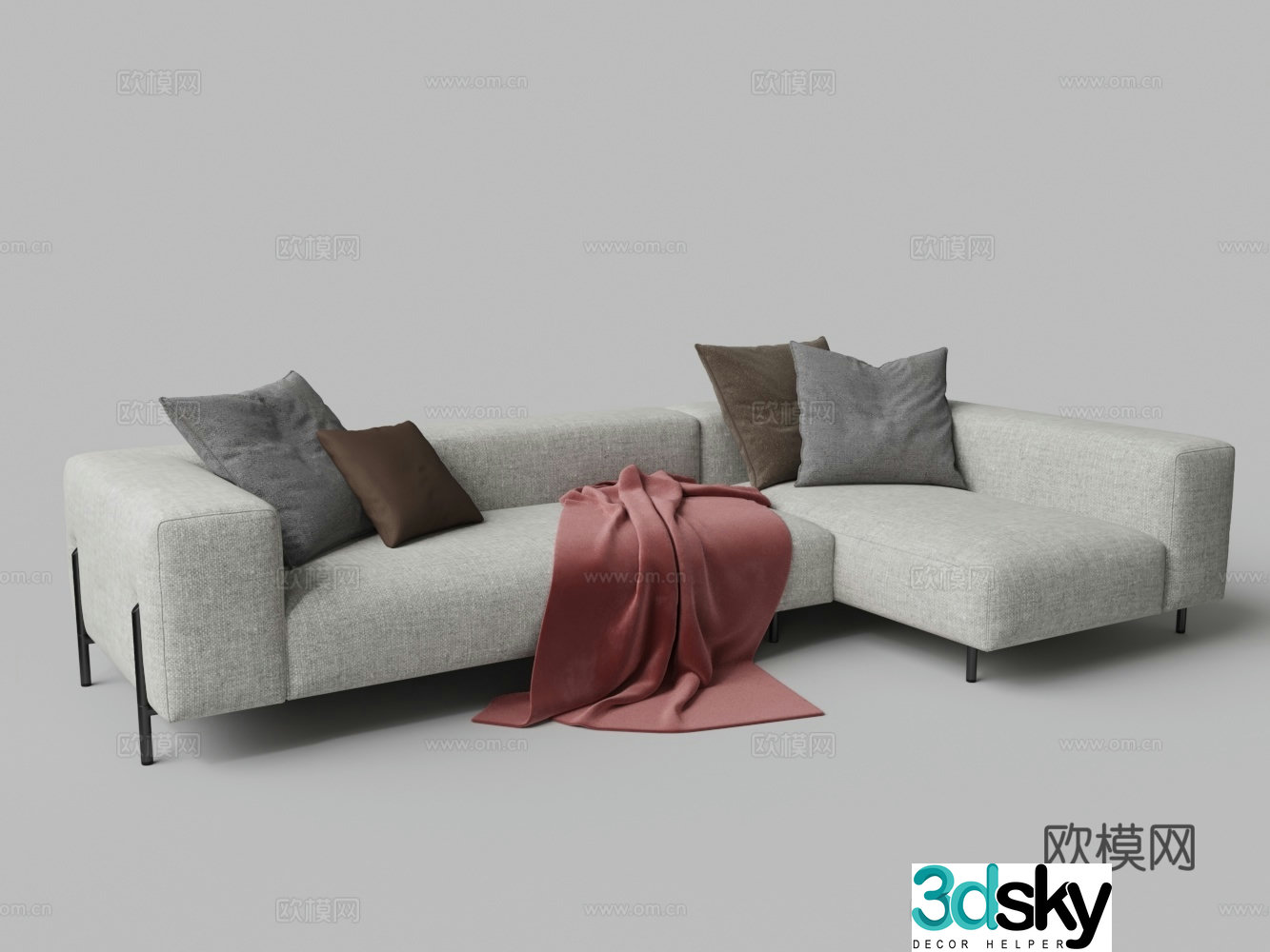 Modern fabric L-shaped multi-person sofa 3D model