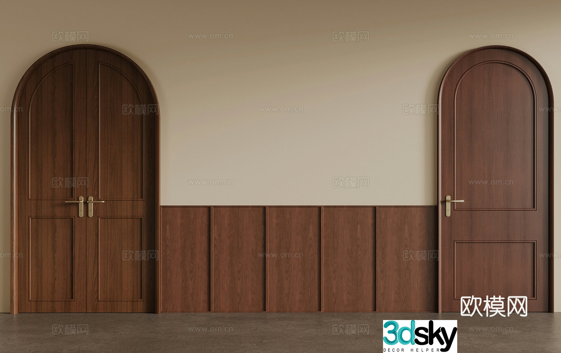 French medieval style double-open door single-open door wall skirt 3D model