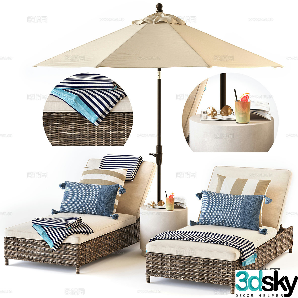 New Chinese parasol beach chair 3D model