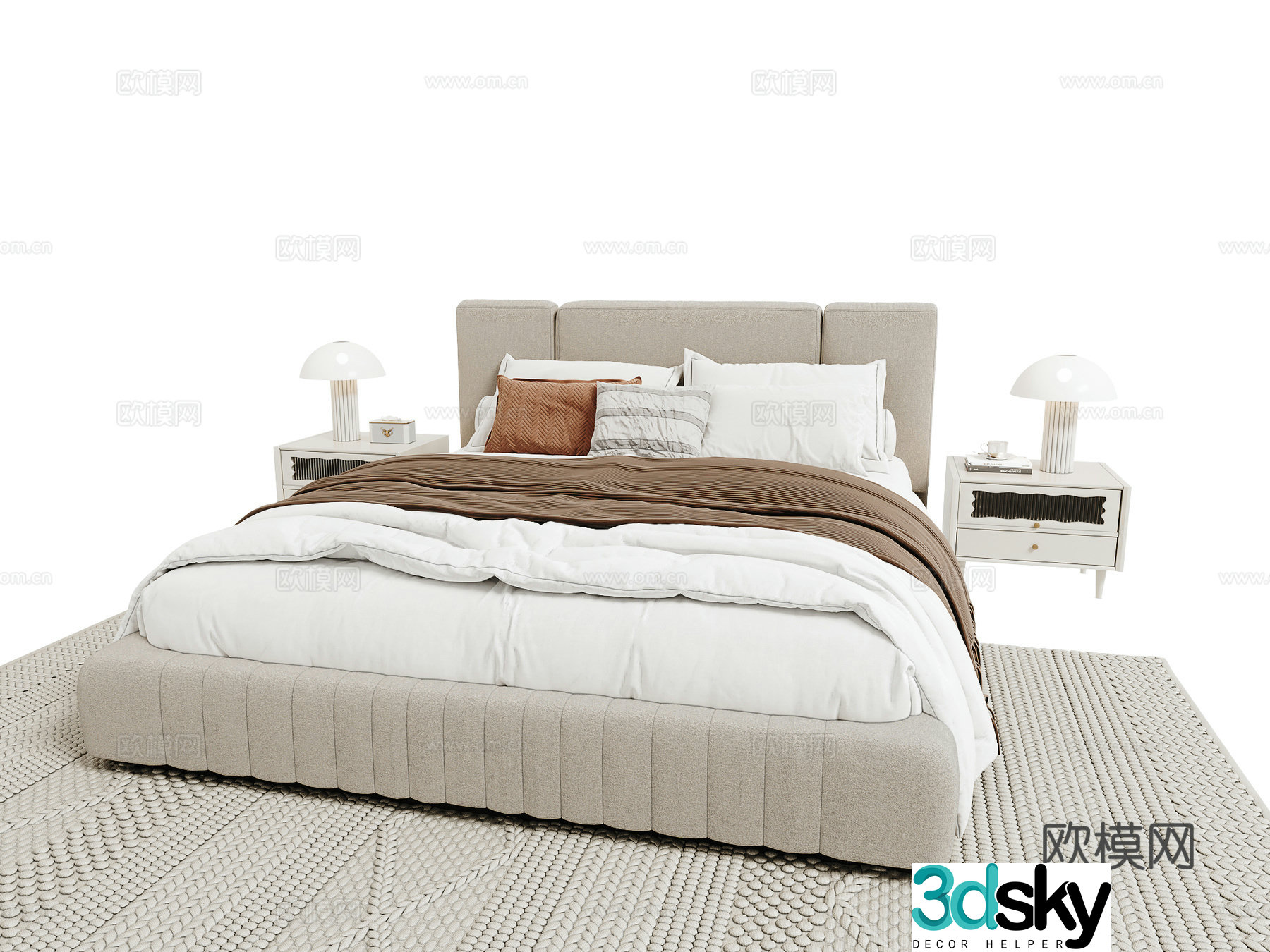 Creamy Double Bed 3D Model