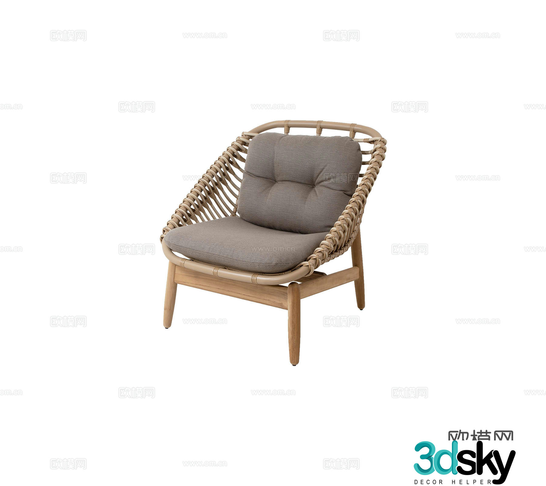 Modern Denmark Outdoor Garden Single Rattan Metal Fabric Sofa Combination 3D Model