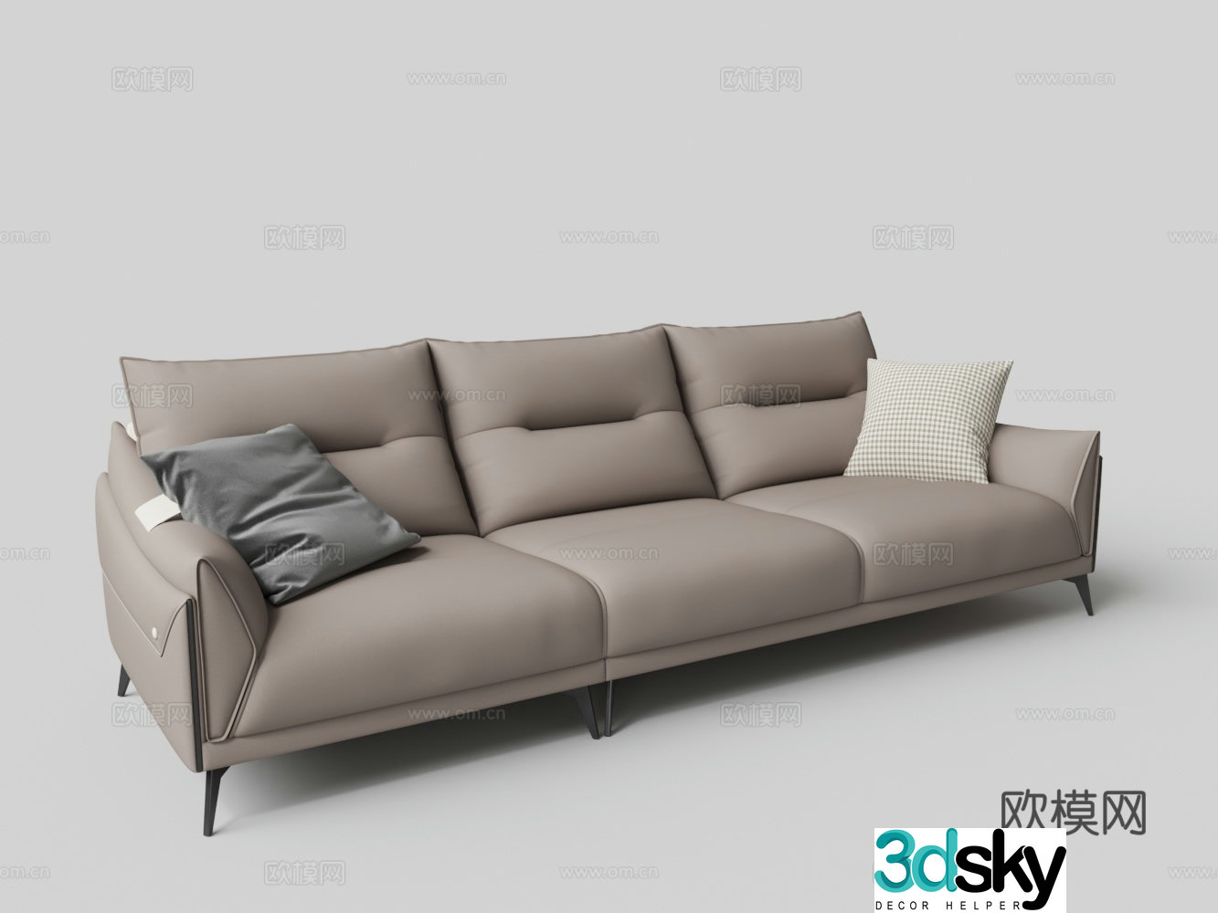Modern fabric legs three-person sofa 3D model