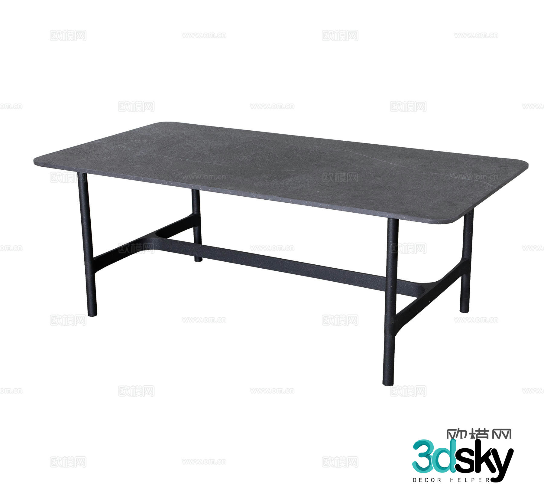 Modern minimalist stone slab stone long table six-person table dining table conference table office desk combination 3D model
