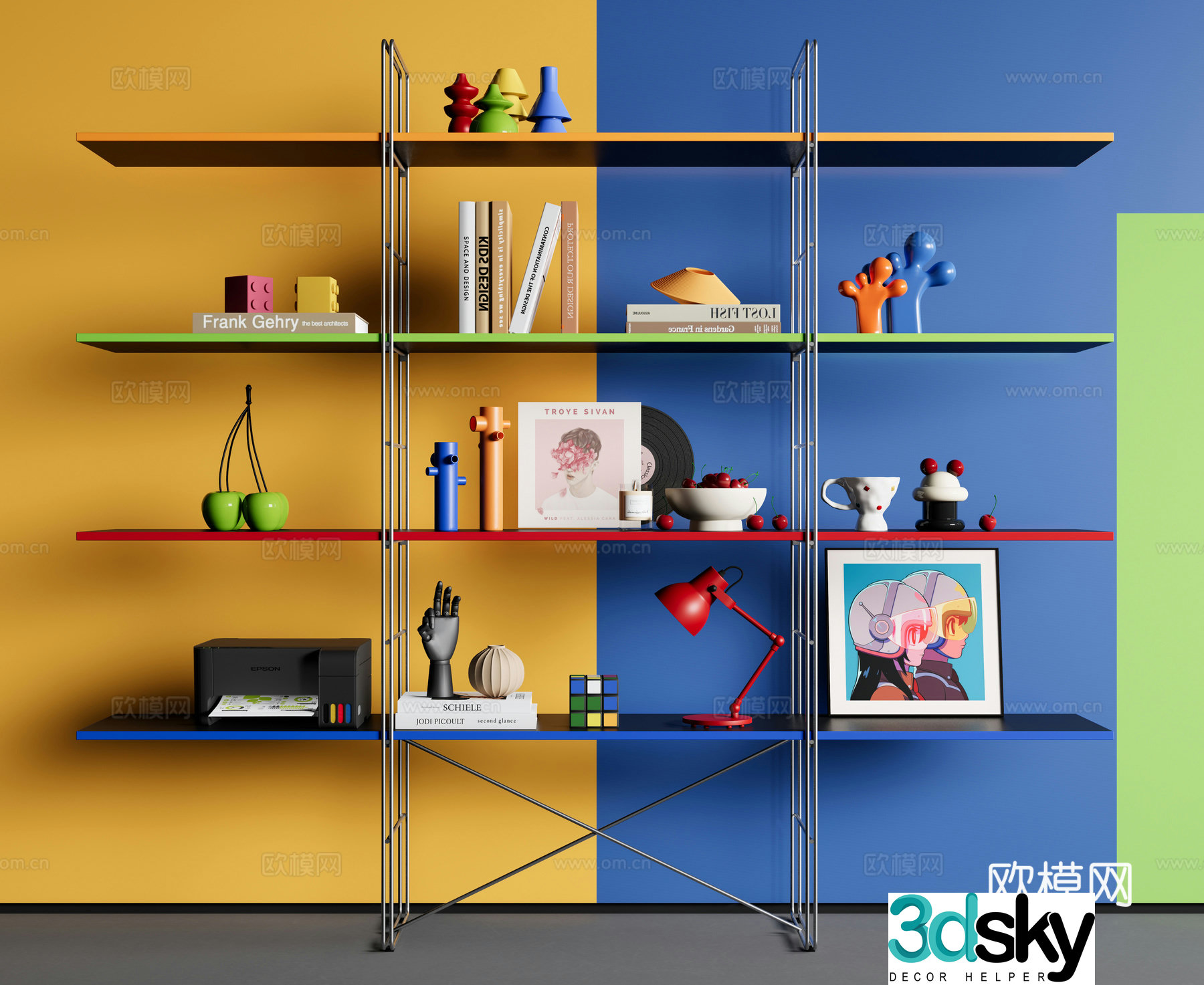 Modern minimalist shelf Dopamine decorative shelf Bookshelf Memphis Bauhaus 3D model