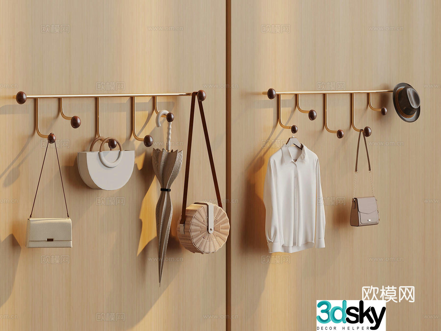 Modern hooks clothes hangers bags 3d model