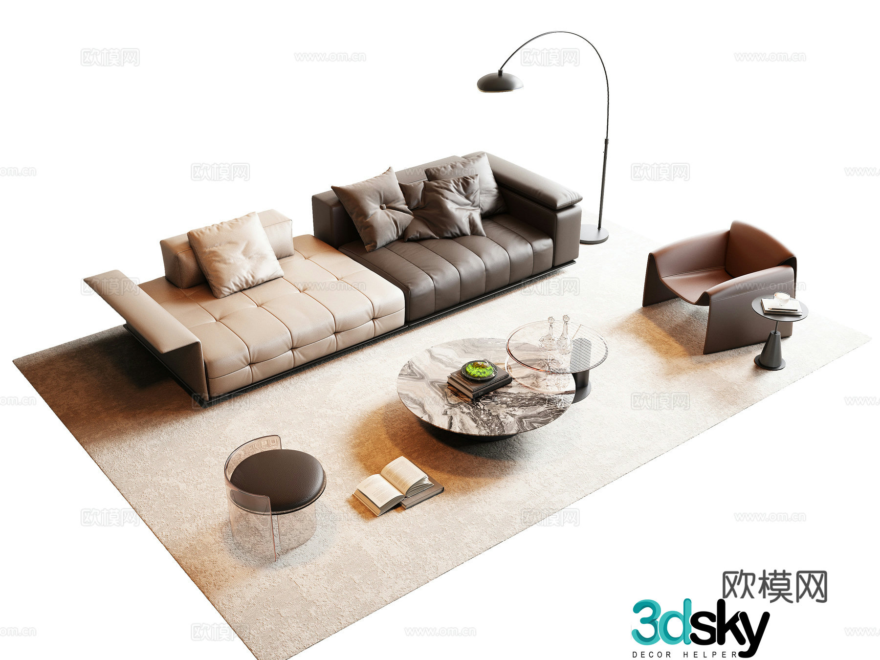 Modern Italian sofa coffee table combination 3D model
