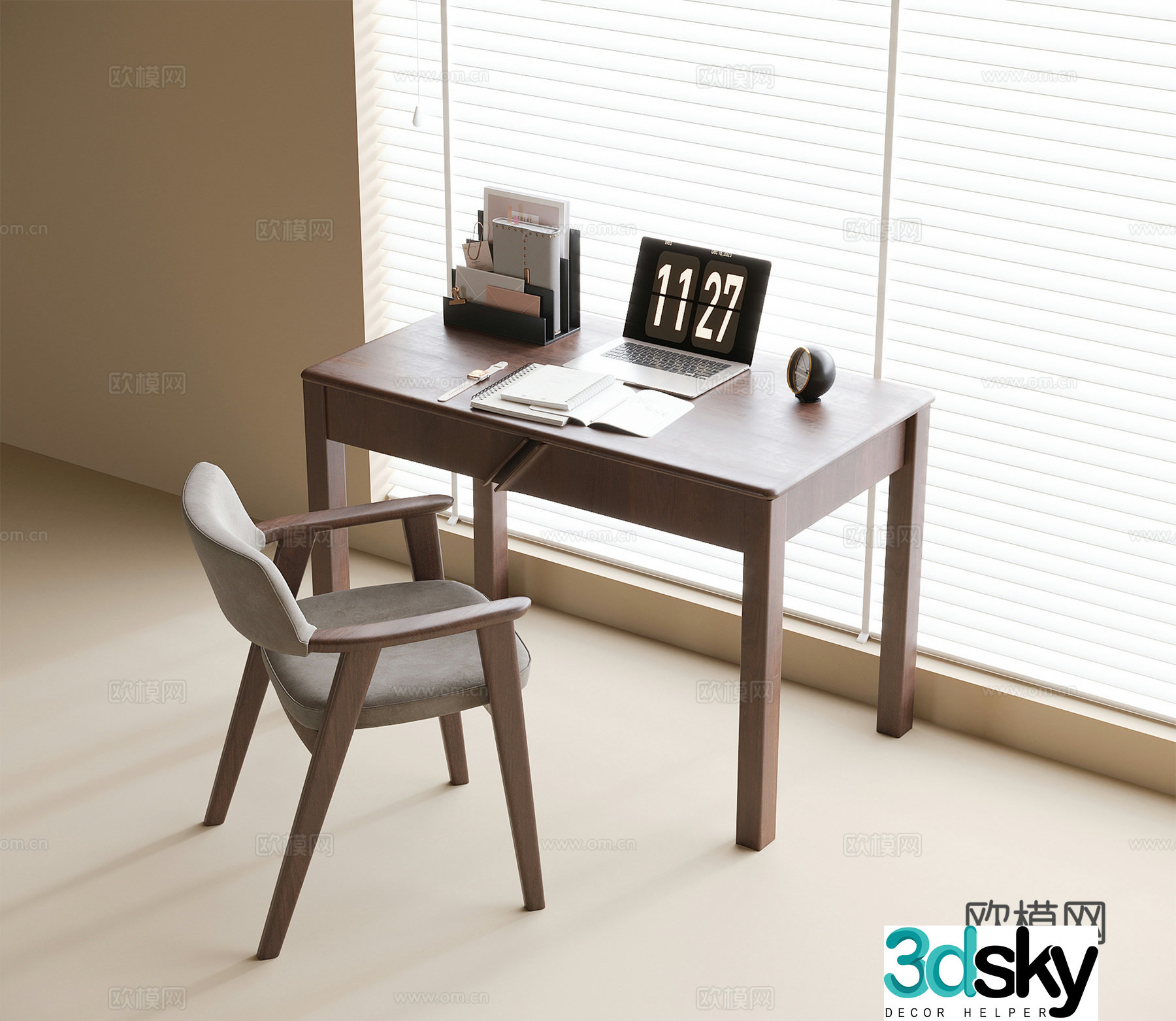 Modern desk and chair Book chair Desk ornament 3d model