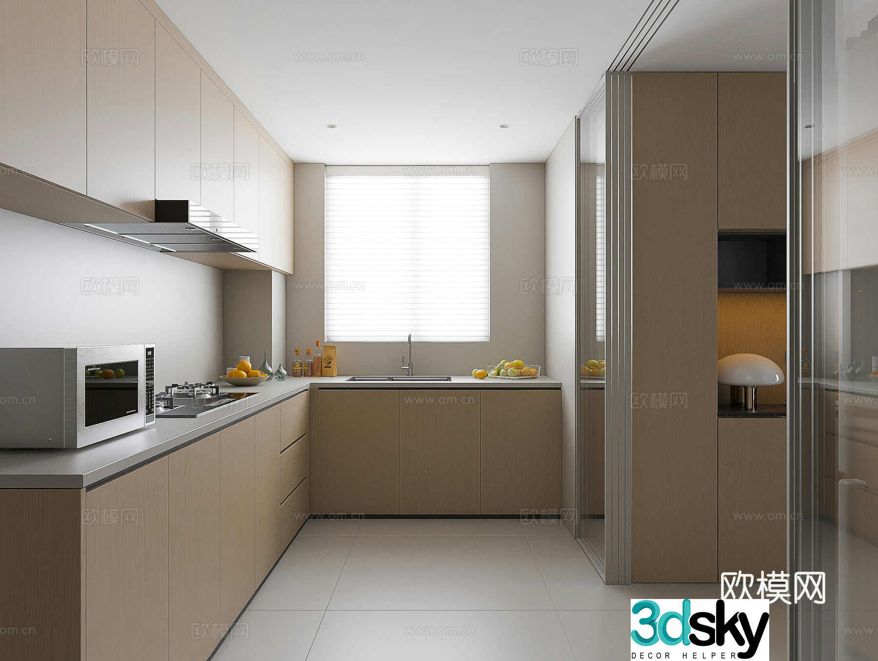 Modern kitchen Creamy kitchen Minimalist kitchen Log kitchen Refrigerator Range hood 3d model
