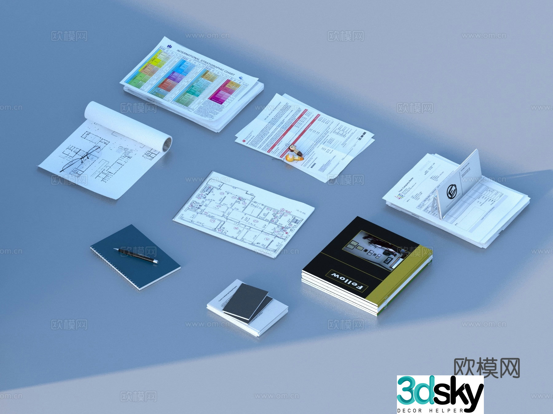 Pen Document Manuscript Paper Plan 3d Model
