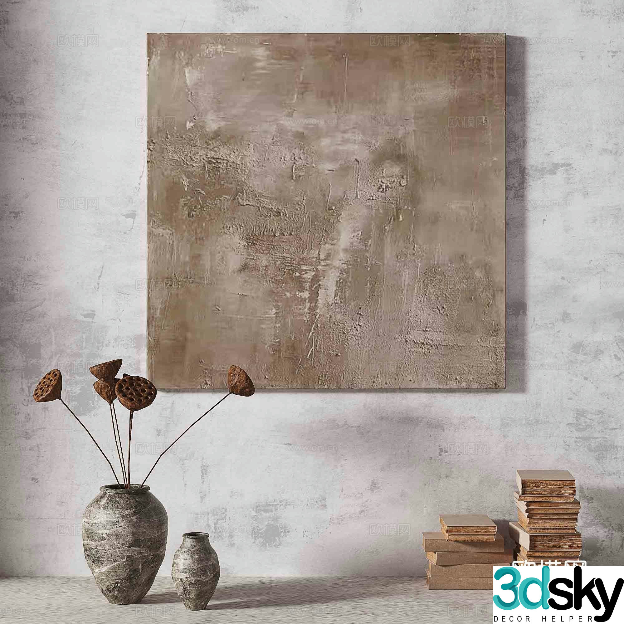 Wabisa retro texture abstract decorative painting 3d model