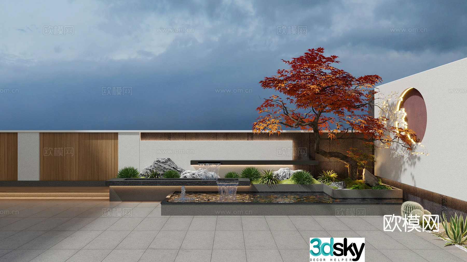 Modern villa garden 3d model