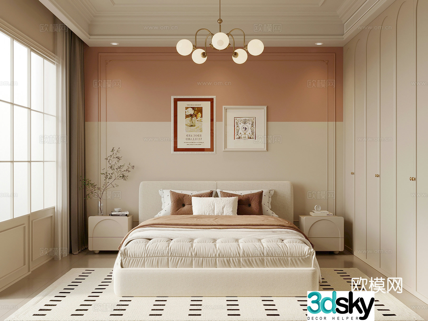 French creamy bedroom 3d model