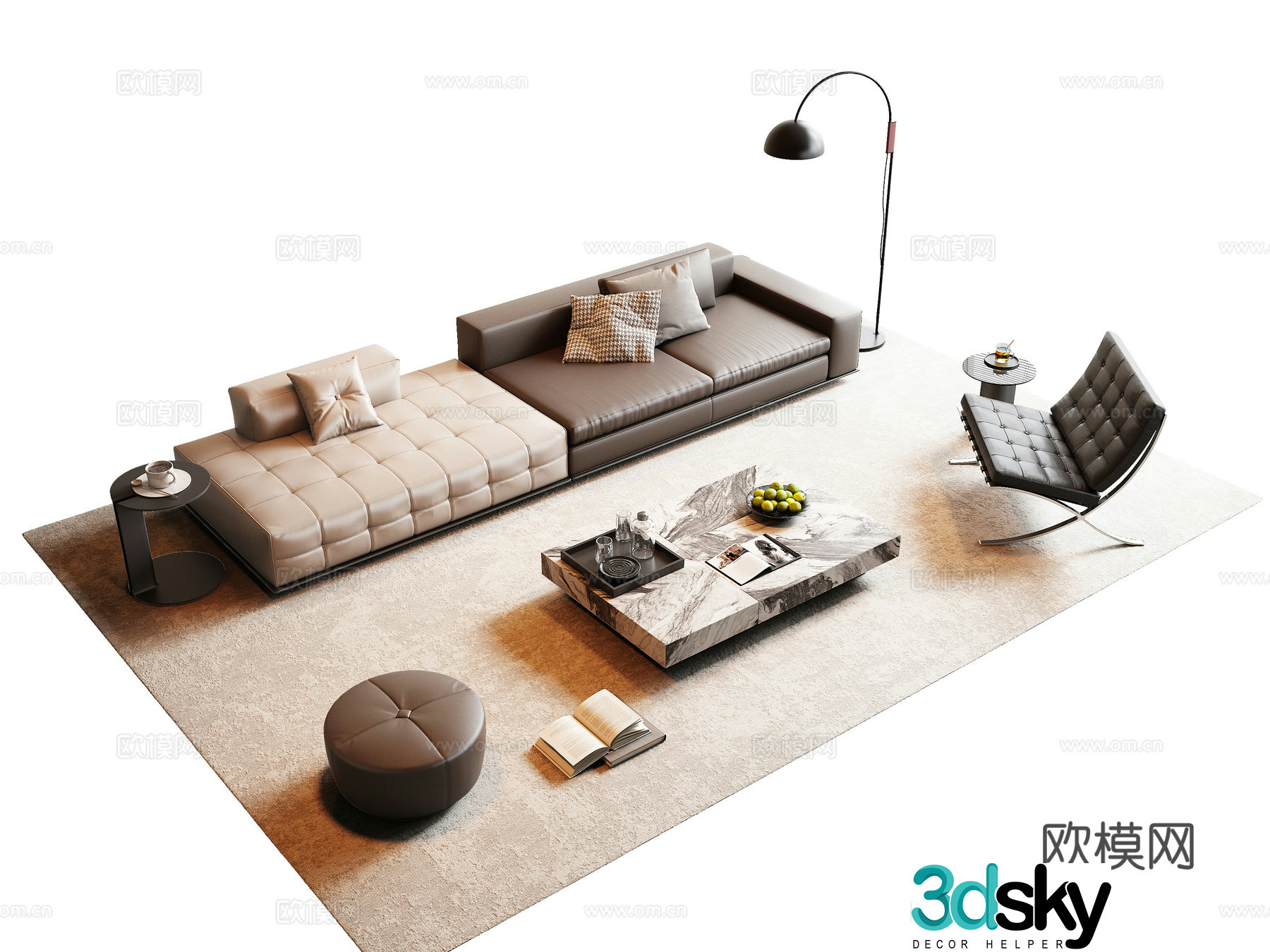 Modern Italian sofa coffee table combination 3D model