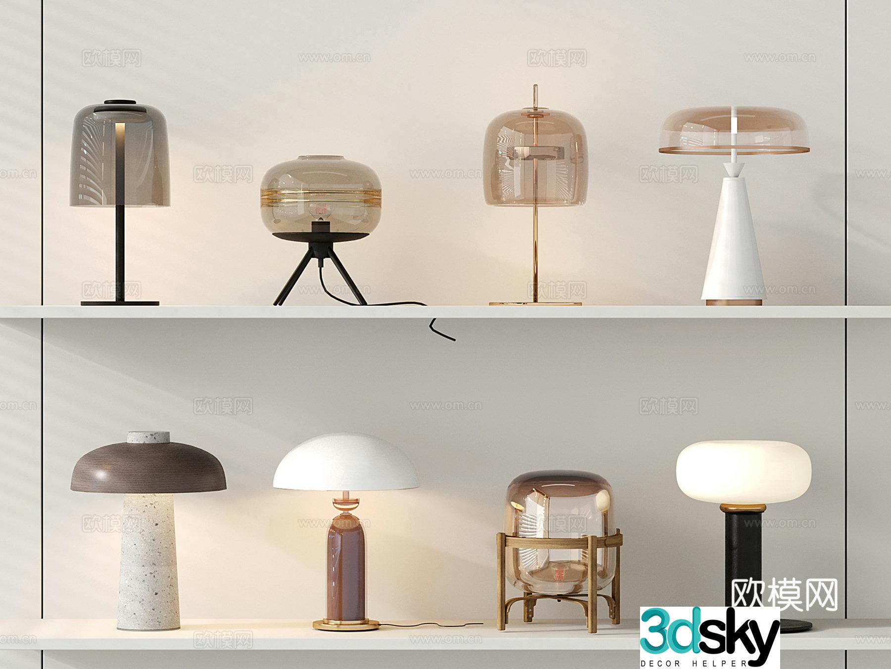Modern light luxury desk lamp combination glass desk lamp 3D model