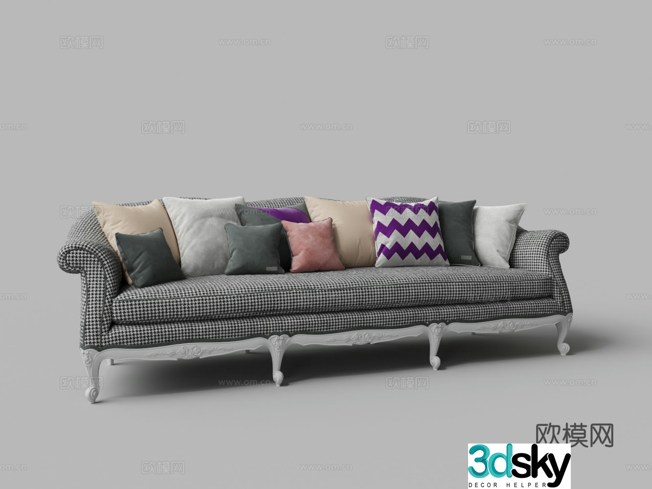 European style fabric multiplayer sofa 3D model