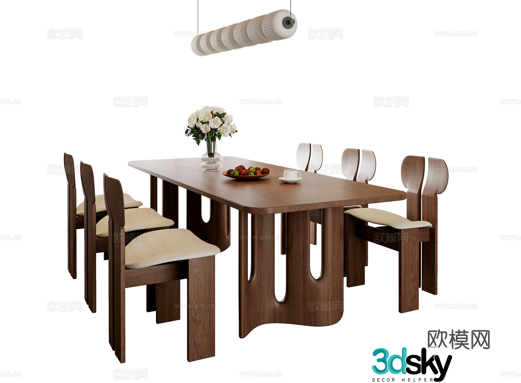Medium style dining table and chair combination 3D model