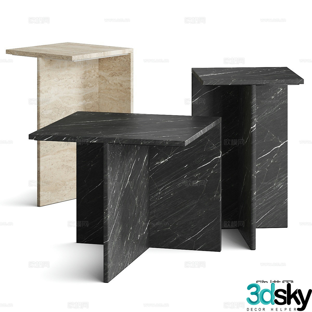 Modern Italian marble side table 3D model