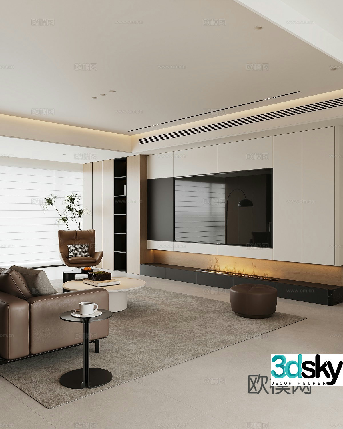 Modern living and dining room 3d model