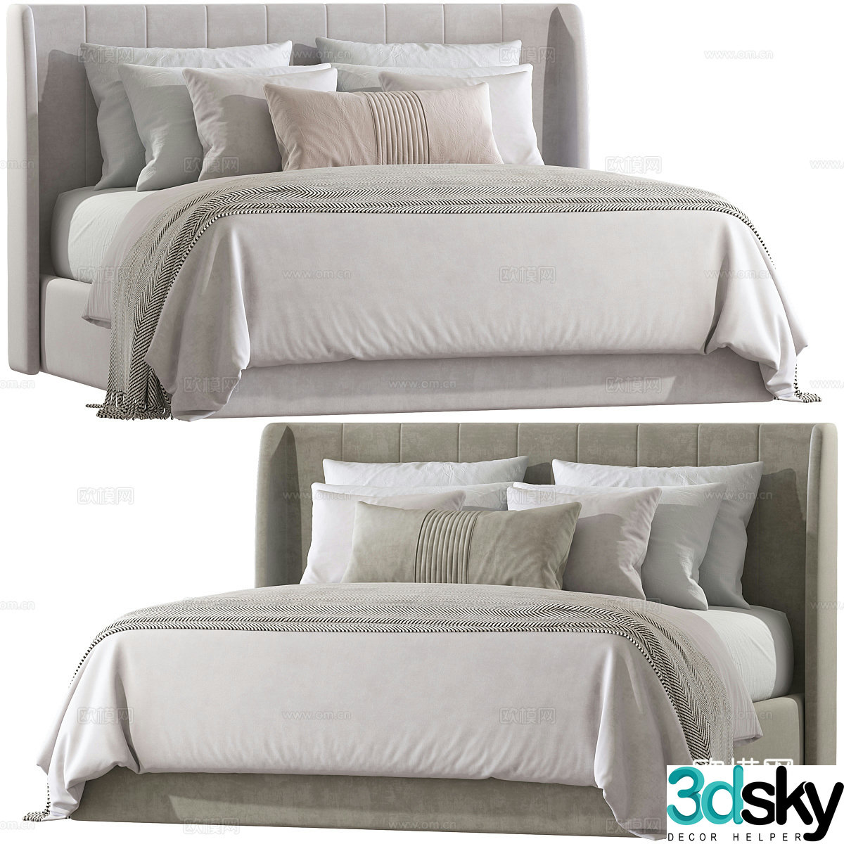 Modern fabric double bed 3d model