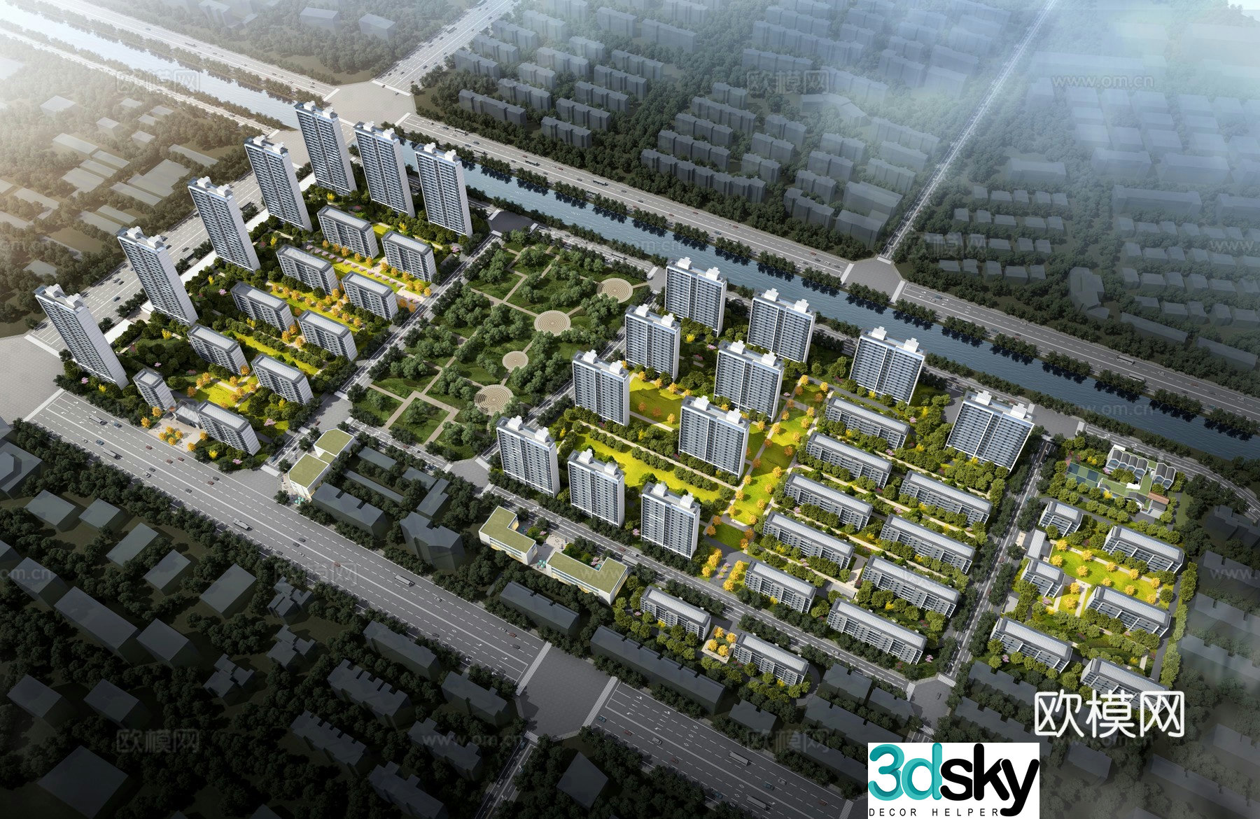 3D model of residential bird’s eye view