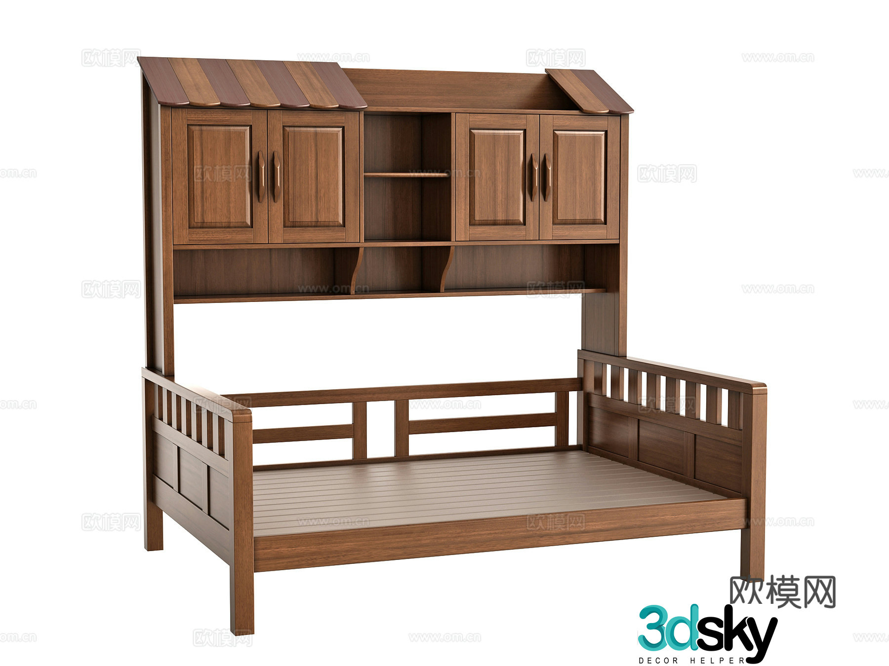 American style up and down bookshelf bed 3D model