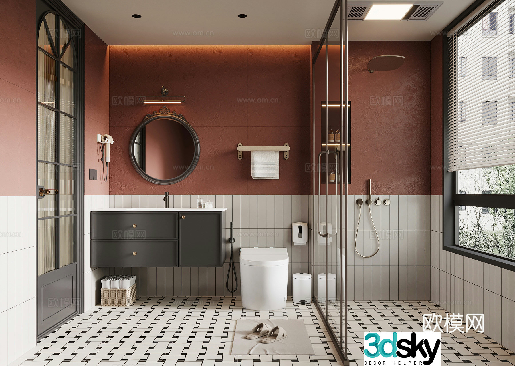 French bathroom bathroom cabinet toilet shower 3d model