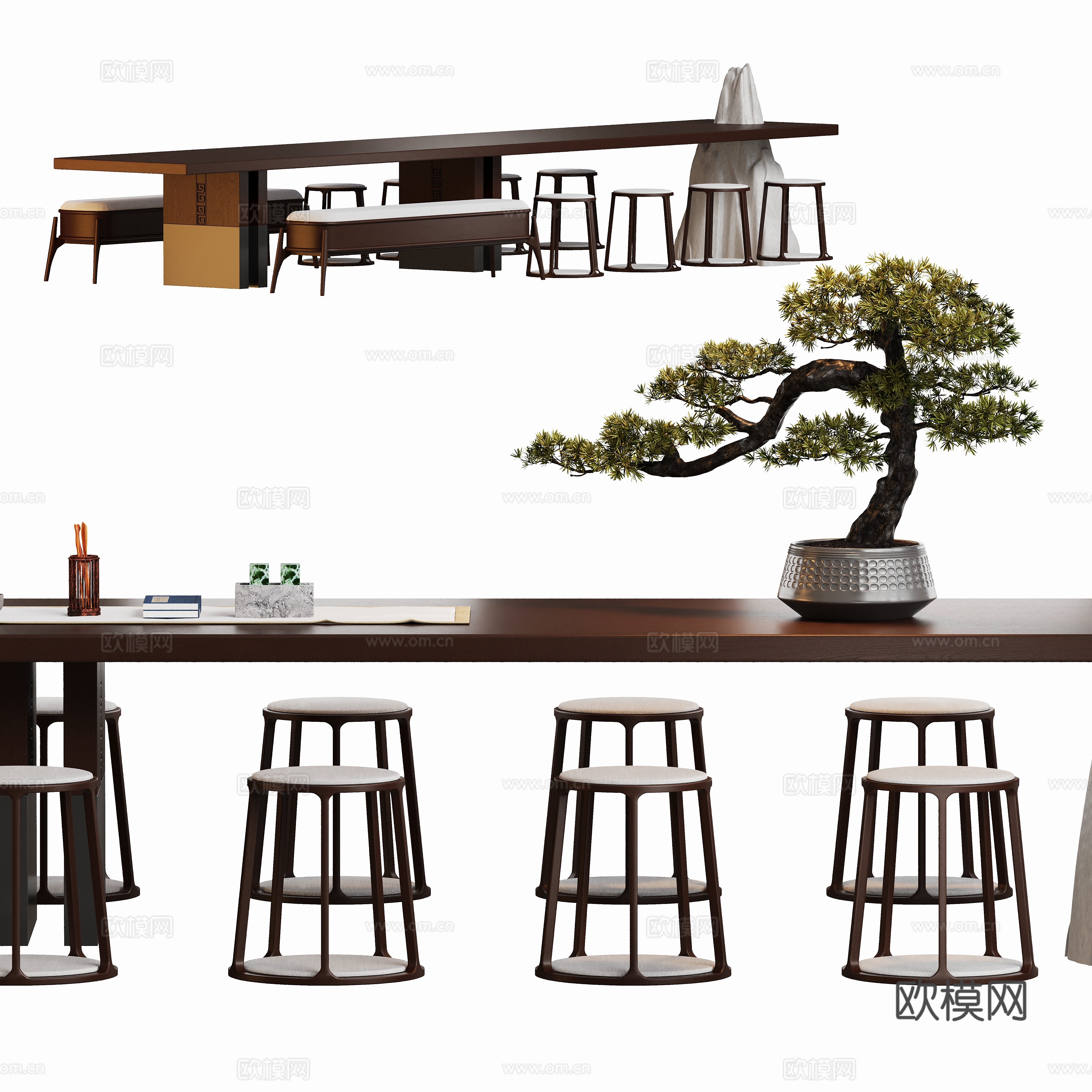 Modern large table tea table and chair combination 3D model